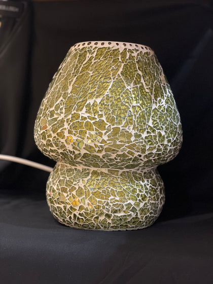 Handgefertigte Glasmosaik-Tischlampe „Glacial Gold“ – Pilz
