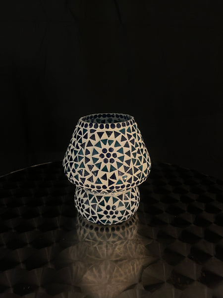 Handgefertigte Glasmosaik-Tischlampe „Blue Sauna“ – Pilzform, E27-Fassung