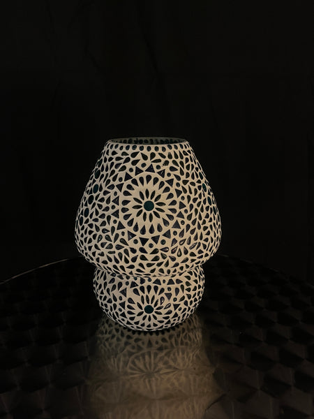 Handgefertigte Glasmosaik-Tischlampe „Blue Moon“ – Pilzform, E27-Fassung