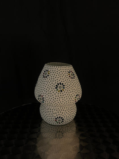 Handgefertigte Glasmosaik-Tischlampe „Black Daisy“ – Pilz