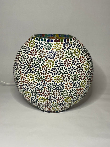 Handgefertigte Glasmosaik-Tischlampe Flower Garden – Oval