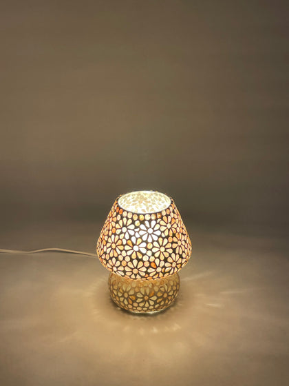 Handgefertigte Glasmosaik-Tischlampe Yellow Daisy – Pilz