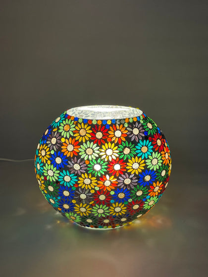 Handgefertigte Glasmosaik-Tischlampe Mirror Daisy – Oval