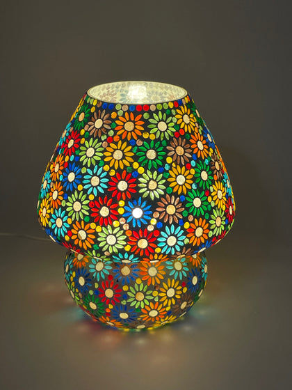 Handgefertigte Glasmosaik-Tischlampe Mirror Daisy – Pilz