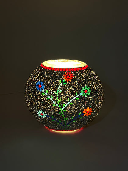 Handgefertigte Glasmosaik-Tischlampe Floral Gray – Oval