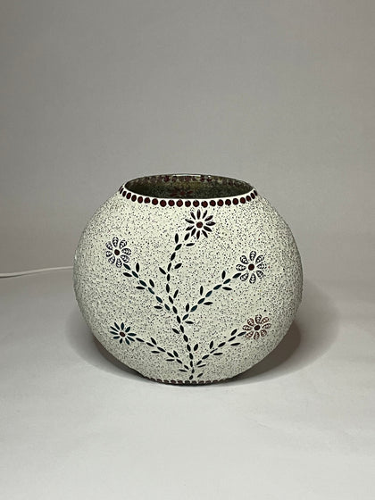 Handgefertigte Glasmosaik-Tischlampe Floral Gray – Oval