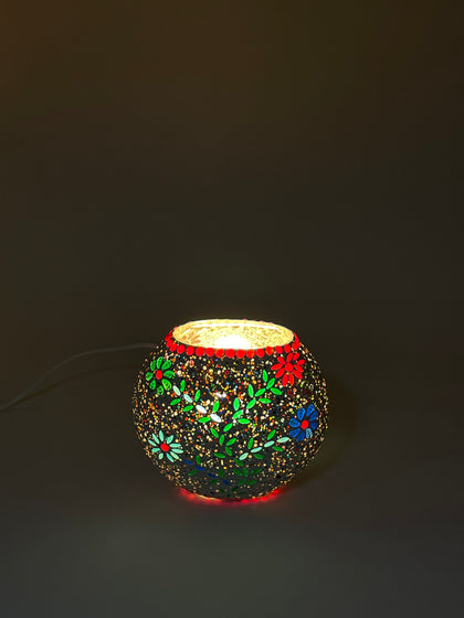 Handgefertigte Glasmosaik-Tischlampe Floral Gray – Oval