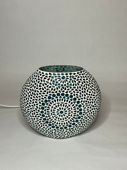 Handgefertigte Glasmosaik-Tischlampe Blue Moon – Oval