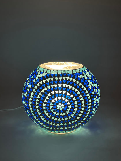 Handgefertigte Glasmosaik-Tischlampe Blue Sauna – Oval