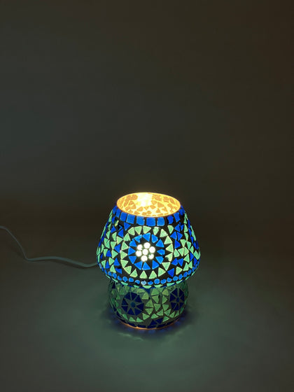 Handgefertigte Glasmosaik-Tischlampe Blue Sauna – Pilz