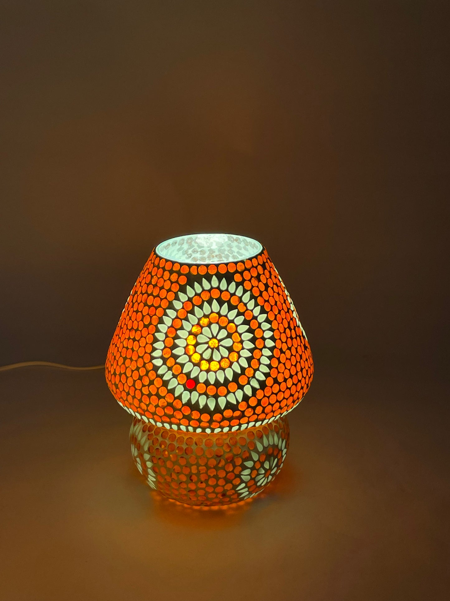 Handgefertigte Glasmosaik-Tischlampe Sunset – Pilz