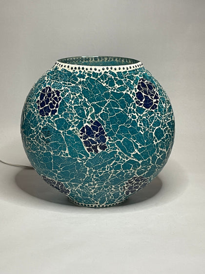 Handgefertigte Glasmosaik-Tischlampe Blue Bay – Oval
