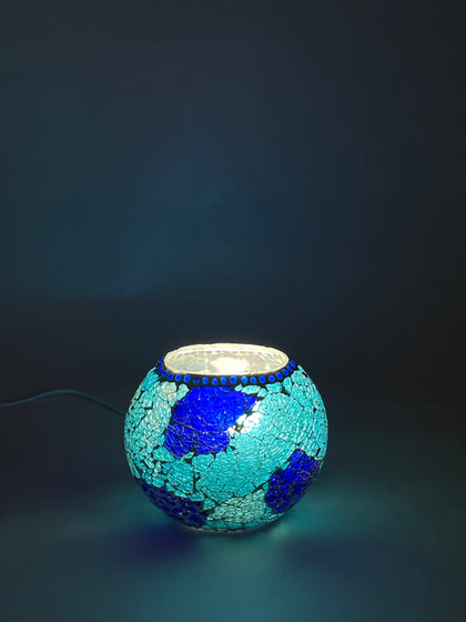 Handgefertigte Glasmosaik-Tischlampe Blue Bay – Oval