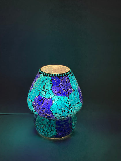 Handgefertigte Glasmosaik-Tischlampe Blue Bay – Pilz