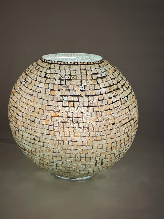 Handgefertigte Glasmosaik-Tischlampe Artist's Yellow – Oval