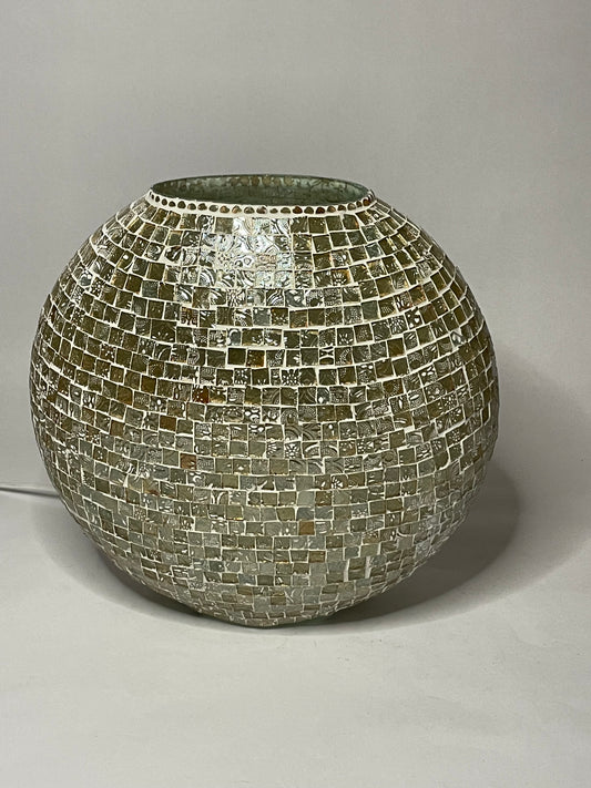 Handgefertigte Glasmosaik-Tischlampe Artist's Yellow – Oval