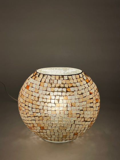 Handgefertigte Glasmosaik-Tischlampe Artist's Yellow – Oval