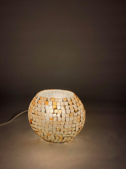 Handgefertigte Glasmosaik-Tischlampe Artist's Yellow – Oval