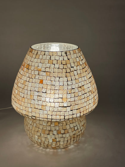 Handgefertigte Glasmosaik-Tischlampe Artist's Yellow – Pilz