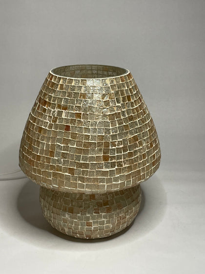 Handgefertigte Glasmosaik-Tischlampe Artist's Yellow – Pilz