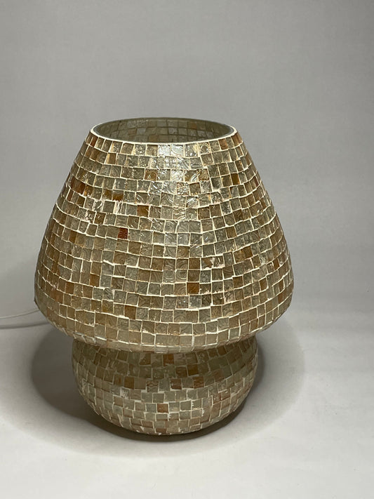 Handgefertigte Glasmosaik-Tischlampe Artist's Yellow – Pilz