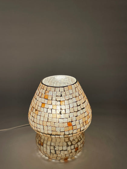 Handgefertigte Glasmosaik-Tischlampe Artist's Yellow – Pilz