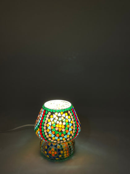 Handgefertigte Glasmosaik-Tischlampe Wheel Mandala – Pilz