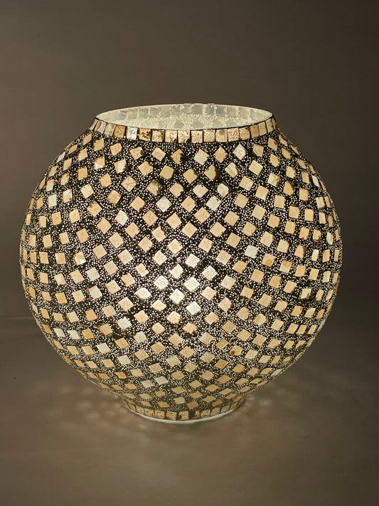 Handgefertigte Glasmosaik-Tischlampe Gold Reflection – Oval