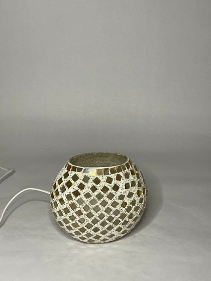 Handgefertigte Glasmosaik-Tischlampe Gold Reflection – Oval