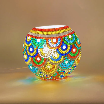 Handgefertigte Glasmosaik-Tischlampe „Magic Rings“ – Oval