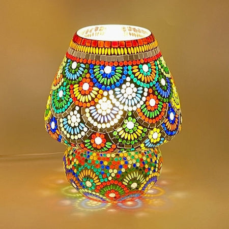 Handgefertigte Glasmosaik-Tischlampe „Magic Rings“ – Pilzform, E27-Fassung