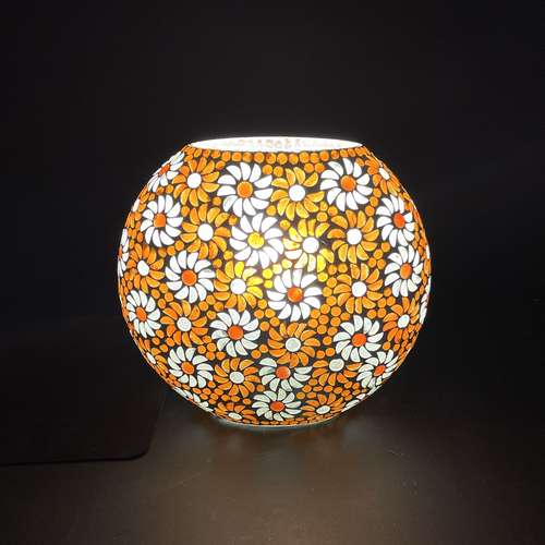Handgefertigte Glasmosaik-Tischlampe „Orange Blossom“ – Oval