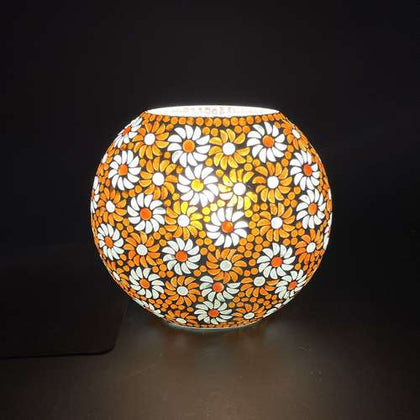 Handgefertigte Glasmosaik-Tischlampe „Orange Blossom“ – Oval