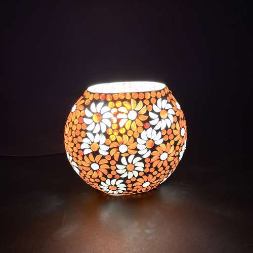 Handgefertigte Glasmosaik-Tischlampe „Orange Blossom“ – Ovalform, E27-Fassung