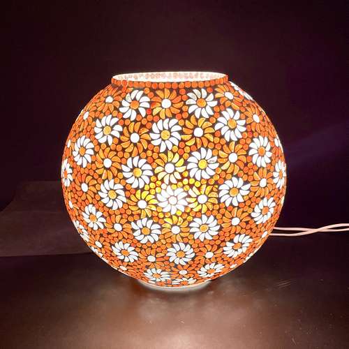 Handgefertigte Glasmosaik-Tischlampe „Orange Blossom“ – Oval