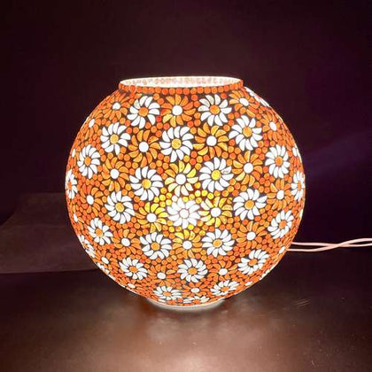 Handgefertigte Glasmosaik-Tischlampe „Orange Blossom“ – Oval