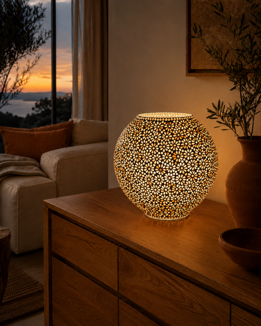 Handgefertigte Glasmosaik-Tischlampe Yellow Daisy – Oval
