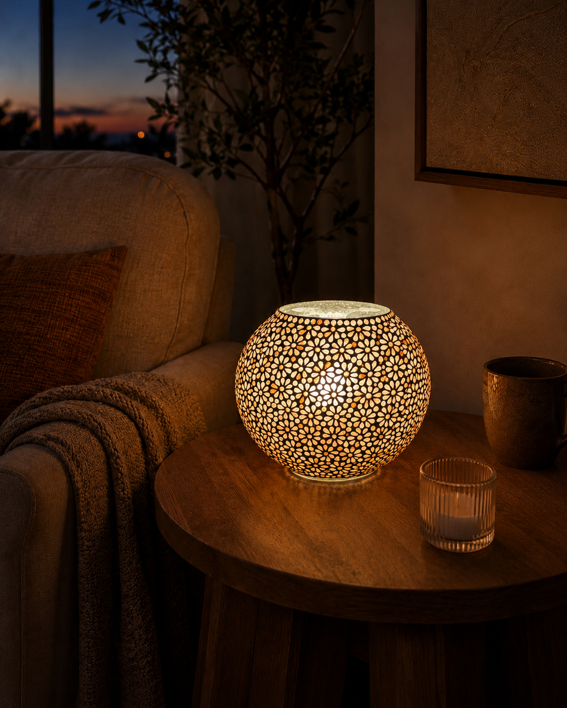 Handgefertigte Glasmosaik-Tischlampe Yellow Daisy – Oval