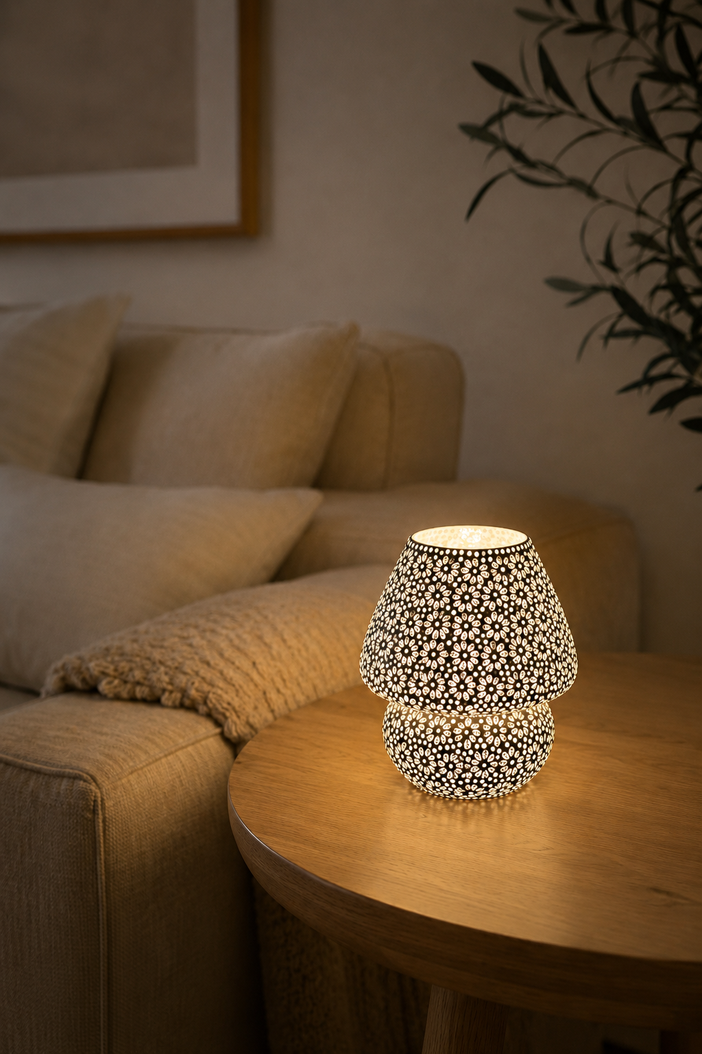 Handgefertigte Glasmosaik-Tischlampe White Daisy – Pilz