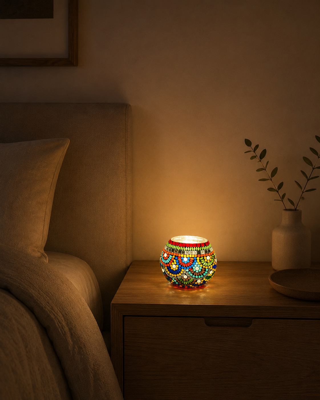 Handgefertigte Glasmosaik-Tischlampe Magic Rings – Oval