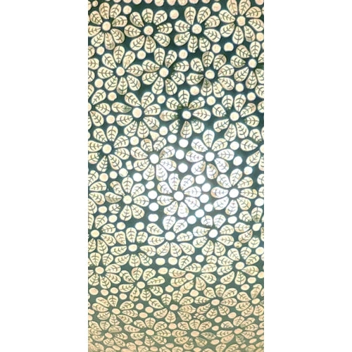 Handgefertigte Glasmosaik-Tischlampe „White Daisy“ – Oval