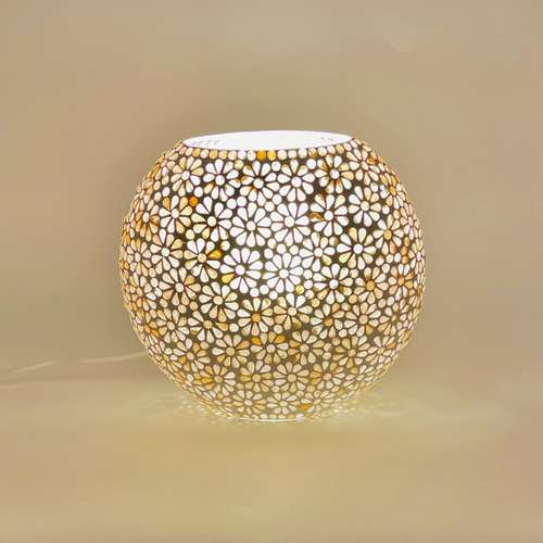 Handgefertigte Glasmosaik-Tischlampe „Yellow Daisy“ – Ovalform, E27-Fassung