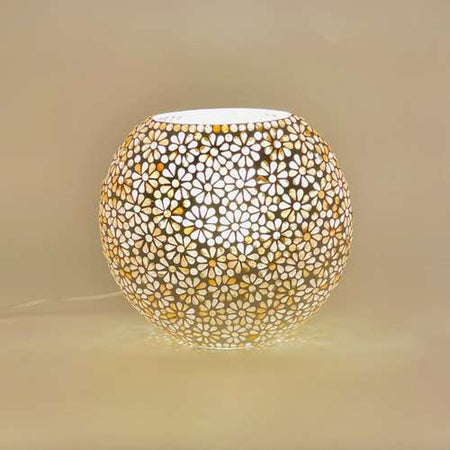 Handgefertigte Glasmosaik-Tischlampe „Yellow Daisy“ – Ovalform, E27-Fassung