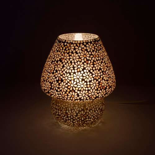 Handgefertigte Glasmosaik-Tischlampe „Yellow Daisy“ – Pilzform, E27-Fassung