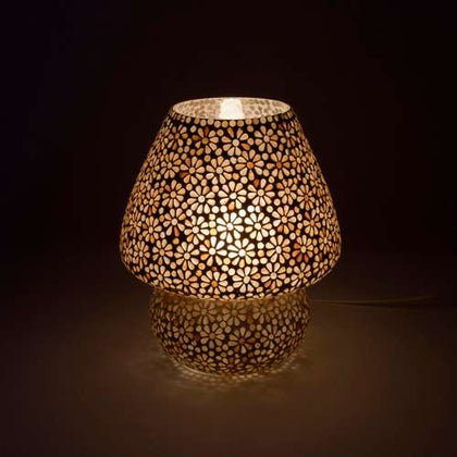 Handgefertigte Glasmosaik-Tischlampe „Yellow Daisy“ – Pilz