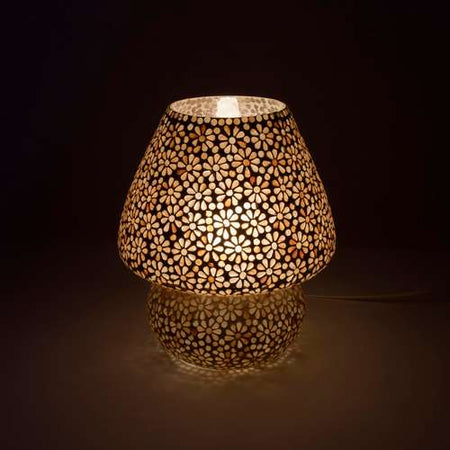 Handgefertigte Glasmosaik-Tischlampe „Yellow Daisy“ – Pilzform, E27-Fassung