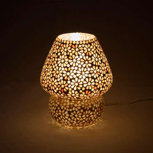 Handgefertigte Glasmosaik-Tischlampe „Yellow Daisy“ – Pilzform, E27-Fassung