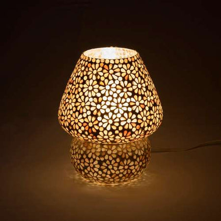 Handgefertigte Glasmosaik-Tischlampe „Yellow Daisy“ – Pilzform, E27-Fassung