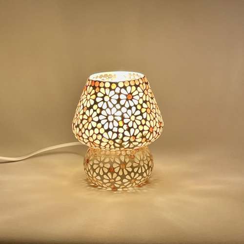 Handgefertigte Glasmosaik-Tischlampe „Yellow Daisy“ – Pilz