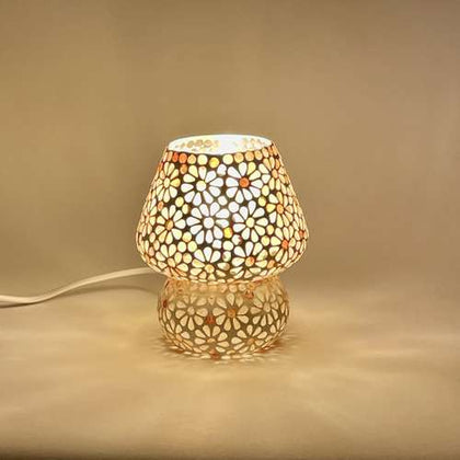 Handgefertigte Glasmosaik-Tischlampe „Yellow Daisy“ – Pilz